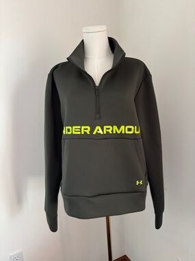 Under Armour Olive Half-Zip Pullover with Neon Yellow Logo Band